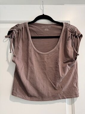 NWOT American Eagle Outfitters Dusty Brown Ruched-Sleeve Scoop Neck Tank